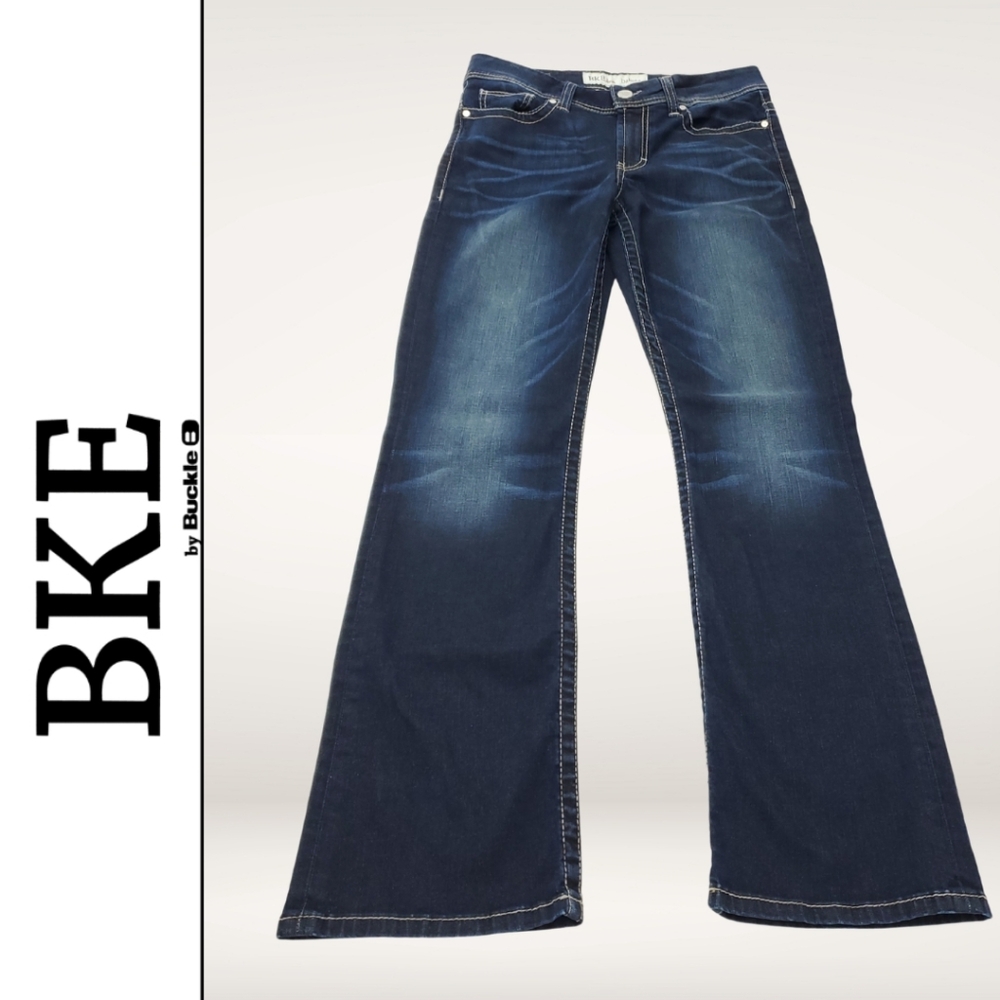 BKE Dakota Bootcut Dark Blue Jeans Women’s Y2K Embellished Denim Size 28L